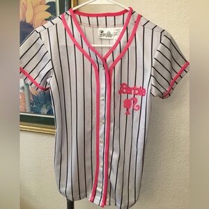 Barbie Striped Kids Baseball Shirt - White and Pink
